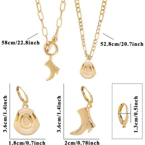 Cowgirl chic Western Necklace Earrings Jewelry Set For Women Chunky Gold tone - Picture 7 of 7